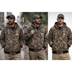 Reworked Upcycled Carhartt EJ001 Black Jacket Camo Trim Size M